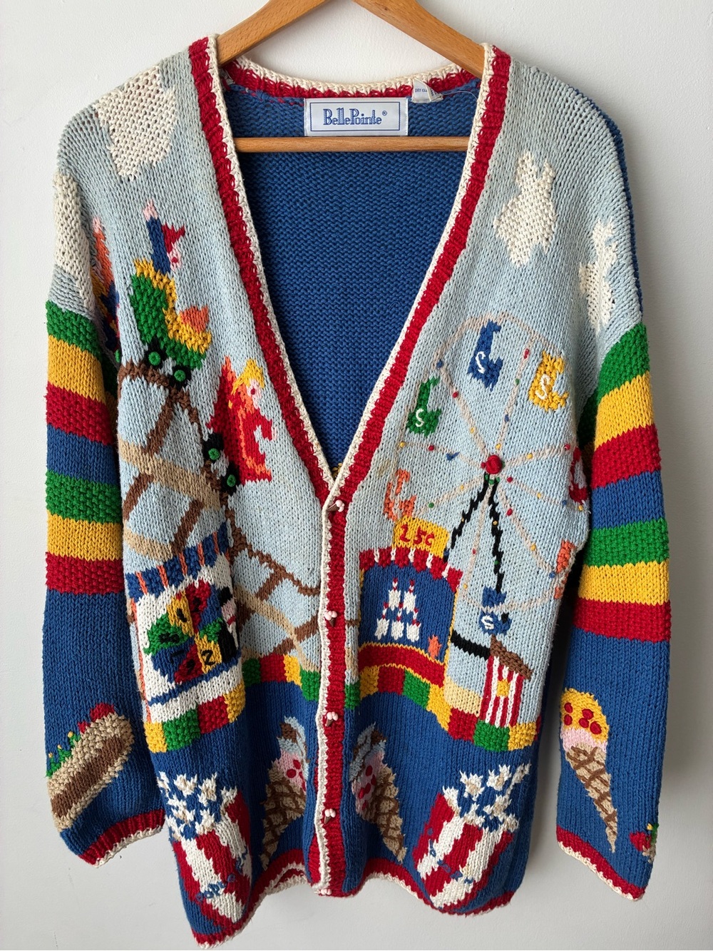 Belle Pointe Sweater Womens XL Vintage Carnival Carousel Novelty Knit Ramie